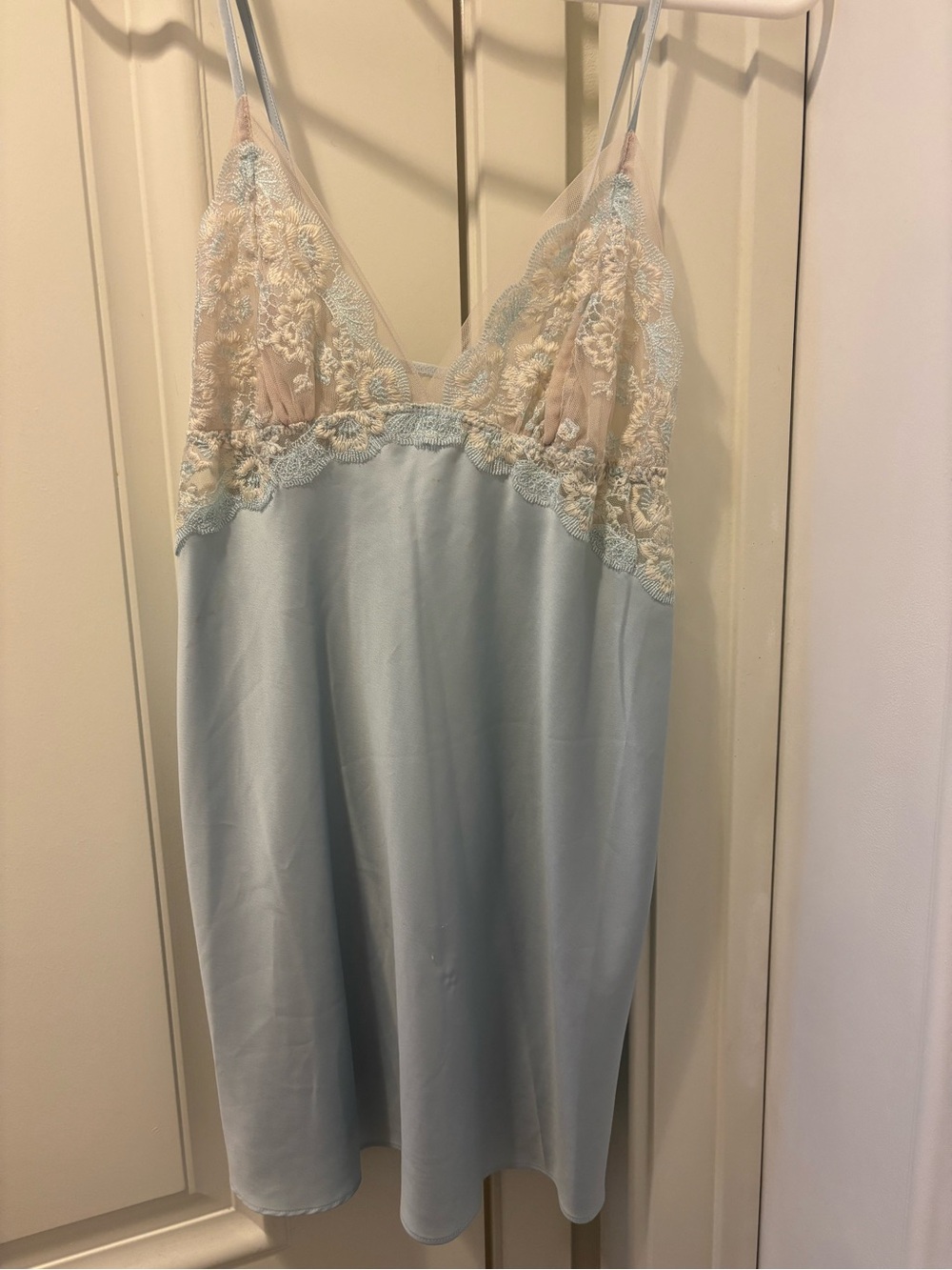 Flora Nikrooz Baby Blue Satin Slip Dress chemise